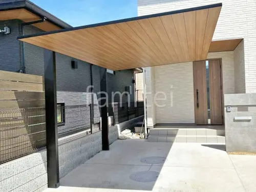 カーポート１台 （単棟） LIXIL 木製調 カーポートSC フラット屋根 吊り下げ屋根