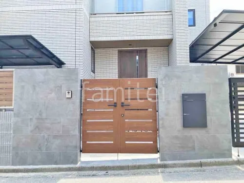 両開き 門扉 YKKAP 木製調 ルシアスYS4型 横スリット 