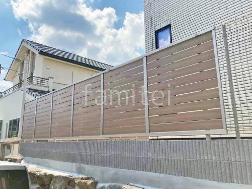 ブロック塀 （化粧ブロック） ユニソン ジャスティ  アルミ形材 フェンス LIXIL 木製調AB YS3型 横スリット3 目隠し 木調・ラティス