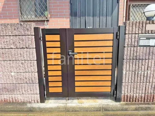 親子両開き 門扉 YKKAP 木製調 ルシアスYM1型 横目隠し 