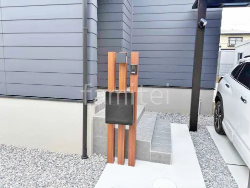 木製調デザインアルミ角柱門柱 プランパーツ 郵便受けポスト LIXIL フラット横型ポスト