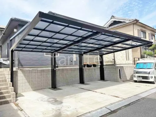 カーポート３台 （横ワイド トリプル） 四国化成 マイポートＮｅｘｔ フラット屋根 後ろ柱