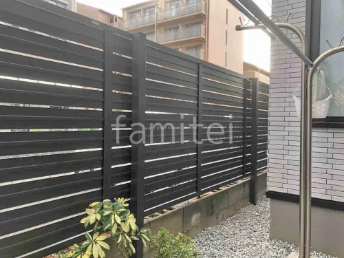 アルミ形材 フェンス LIXIL AB YS3型 横スリット3 2段柱 60角 上段のみ 目隠し