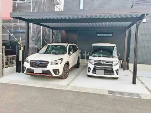 カーポート２台(ワイド) ツイン YKKAP ジーポートPro 積雪30cm対応 フラット屋根 折板屋根