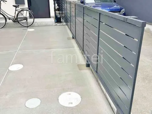 アルミ形材 フェンス LIXIL AB YS3型 横スリット3 2段柱 60角 上段のみ ダスクグレー 目隠し