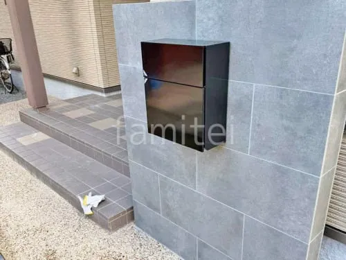 モダン門柱 壁タイル貼り タカショー セラレバンテ 郵便受けポスト LIXIL エクスポスト フラット横型