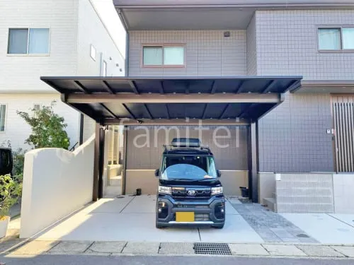 カーポート２台(ワイド) ツイン YKKAP エフルージュFIRST EX フラット屋根 後ろ柱