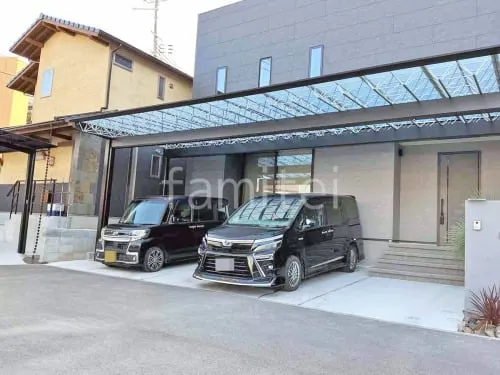 カーポート４台 （横ワイド） 三協アルミ Ｍ.シェードII フラット屋根 吊り下げ屋根