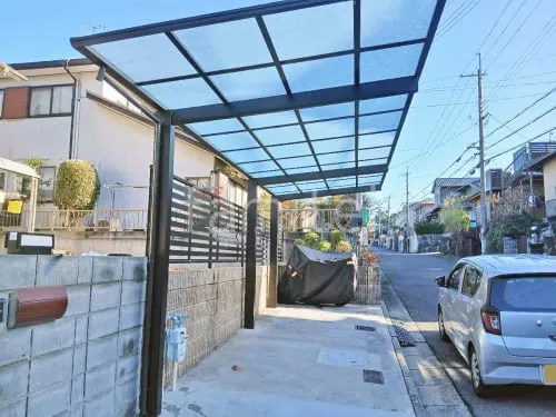 カーポート１台＋延長 （1.5台縦連棟） YKKAP エフルージュ FIRST Z 風38 フラット屋根