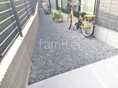 犬走り 防犯砂利敷き バラス砕石 防草シート加工