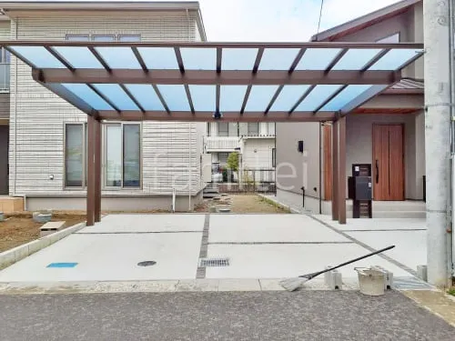 カーポート２台(ワイド) ツイン YKKAP エフルージュFIRST EX フラット屋根 後ろ柱