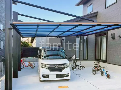 カーポート２台(ワイド) ツイン 三協アルミ 木製調 ダブルフェース 側面支持 フラット屋根 後ろ柱