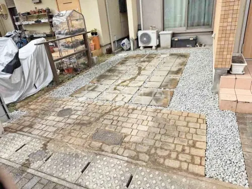 防犯砂利敷き バラス砕石 防草シート加工