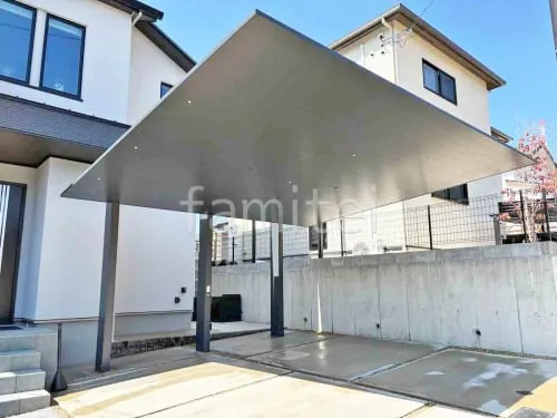 カーポート２台(ワイド) ツイン LIXIL カーポートSC 後方支持 ダスクグレー フラット屋根 後ろ柱 吊り下げ屋根