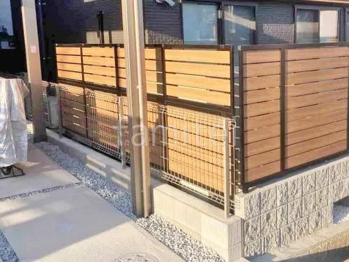 アルミ形材 フェンス LIXIL 木製調AB YS3型 横スリット3 2段柱 60角 目隠し 木調・ラティス