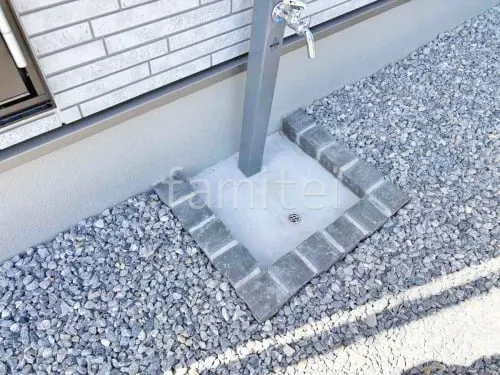 ピンコロ囲い水受け(パン) 土間モルタル仕上げ 洗い場