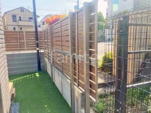 アルミ形材 フェンス LIXIL 木製調AB YS3型 横スリット3 2段柱 60角 目隠し 木調・ラティス