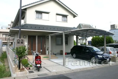 京都市 オープン外構　カーポート　境界フェンス　テラス屋根