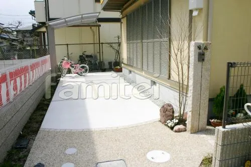 伊丹市和風　自転車用屋根　境界フェンス　サイクルポート　石門柱