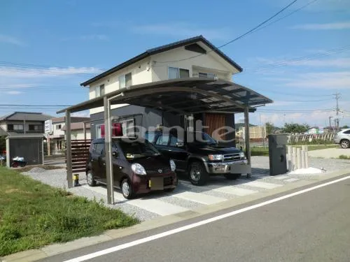 近江八幡市 カーポート プライスポートワイド 2台 車庫土間コンクリート+バラス砕石