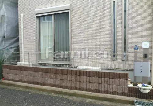 宝塚市 新築オープン外構 自転車屋根 目隠しフェンス 角柱門柱 郵便受けポスト ヴァリオスキンアルファ鍵なし