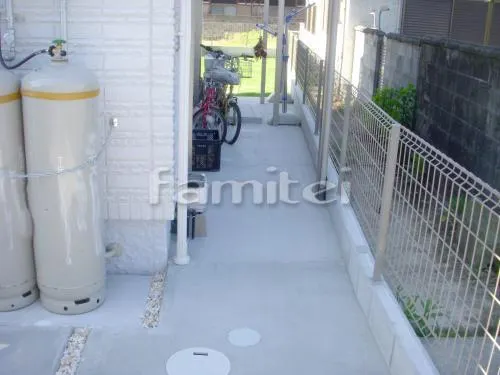 紀の川市 新築オープン外構 塗り壁門柱 モザイクタイル貼り ウッドデッキ エバーエコウッド