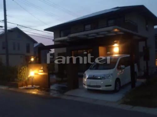 大津市 外構工事 ライティング 照明ライト モダンガラスブロック門柱 塗り壁 ローラーリシン塗装仕上げ 郵便受けポスト 洋風花壇 白玉砂利 玄関アプローチ 乱形石 ピンコロ石 板石 バーナー仕上(サビ・ミカゲ) カーポート 自転車バイク屋根 駐車場ガレージ 土間コンクリート 錆砂利目地 お庭 ステップ タイルデッキ 生垣 ギンマサキ 目隠し シンボルツリー 植栽 境界フェンス塀