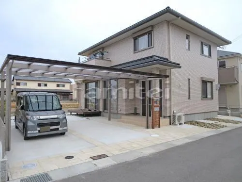 奈良市 外構工事 玄関まわり アプローチ 門柱 ガレージまわり 駐車場屋根 照明 土間コンクリート 自転車バイク屋根 人工木材ウッドデッキ お庭 床石貼り 花壇 下草 低木 植栽 玄関横 緑化ブロック ピンコロ石積み花壇