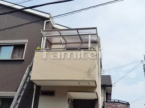 茨木市 エクステリア工事 ベランダ屋根 YKKAP ヴェクターテラス屋根(ベクター) 2階用 F型フラット屋根 物干し