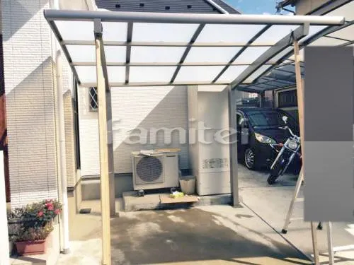 栗東市 エクステリア工事 自転車バイク屋根 LIXILリクシル ネスカR R型アール屋根 駐輪場屋根 サイクルポート