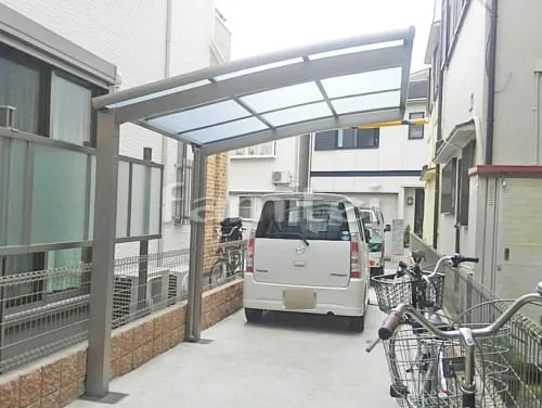 豊中市 エクステリア工事 自転車バイク屋根 LIXILリクシル ネスカR 駐輪場屋根 サイクルポート R型アール屋根