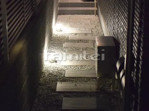 堺市東区 新築ハイクラス オープン外構 ライティング 門柱 アプローチ カーポート テラス屋根 植栽 ライトアップ