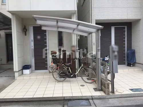 八尾市 エクステリア工事 自転車バイク屋根 YKKAP レイナポートグランミニ 駐輪場屋根 サイクルポート R型アール屋根