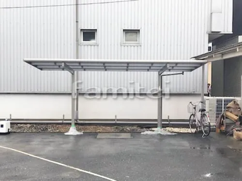 自転車バイク屋根 YKKAP エフルージュグランミニ 駐輪場屋根 サイクルポート F型フラット屋根 既存物置撤去 イナバ物置 シンプリー MJX-137E 野外物置き 収納庫 倉庫