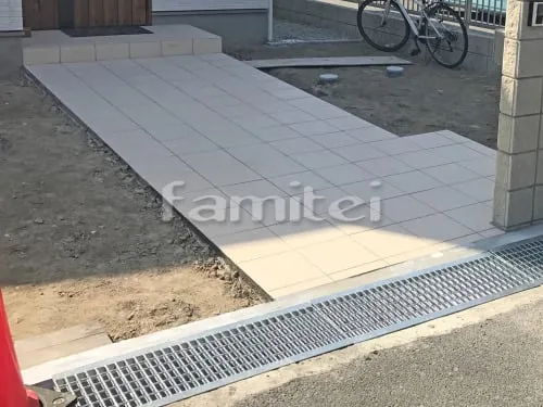 高砂市 新築ベーシック オープン外構 門柱 アプローチ カーポート 土間コンクリート フェンス ウッドデッキ テラス屋根