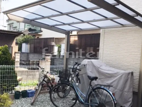 加古郡 エクステリア工事 自転車バイク屋根 LIXILリクシル ネスカF F型フラット屋根 サイクルポート 駐輪場屋根