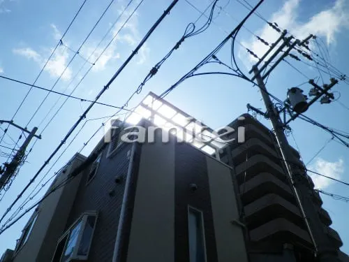 東大阪市 エクステリア工事 雨除け屋根 YKKAP ヴェクターテラス屋根(ベクター) 1階用 F型フラット屋根 ベランダ屋根 YKKAP ヴェクターテラス屋根(ベクター) 3階用 積雪50cm対応 F型フラット屋根