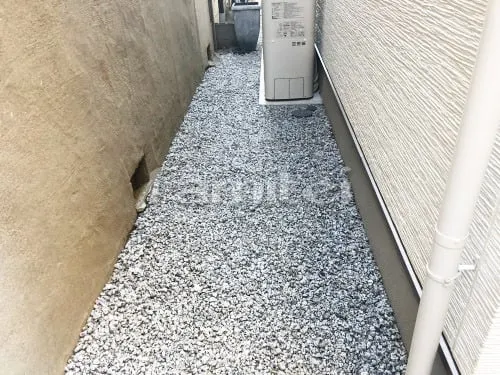 八尾市 新築ベーシック オープン外構 機能門柱 カーッポート 人工木ウッドデッキ 雨除け屋根 犬走り