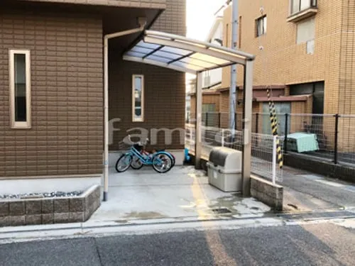 和泉市 エクステリア工事 自転車バイク屋根 LIXILリクシル ネスカR 駐輪場屋根 サイクルポート R型アール屋根