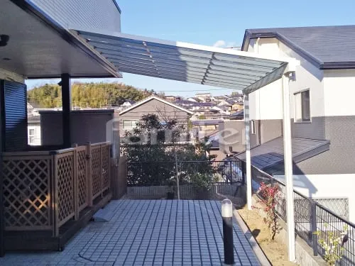 京都市伏見区 エクステリア工事 雨除け屋根 YKKAP ソラリアテラス屋根 1階用 F型フラット屋根 積雪50cm対応