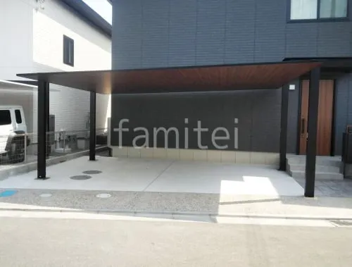 和歌山市 カーポート LIXIL 木製調カーポートSC横2台用