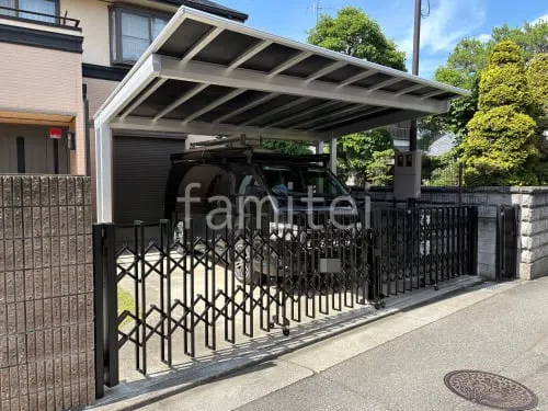 宝塚市 カーポート横2台 伸縮門扉ゲート