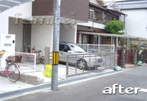 尼崎市　車庫リフォーム　跳ね上げ式門扉 　設置