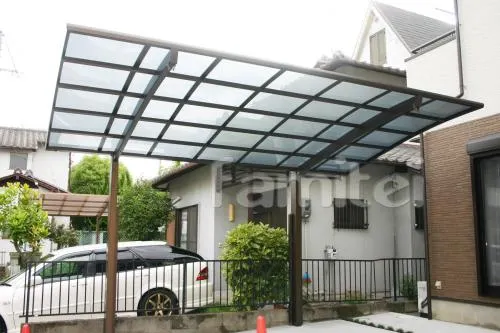 守山市　オープン外構・洋風　カーポート　自転車屋根　門柱　サイクルポート