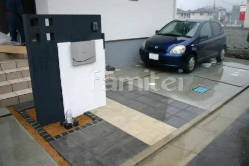 和歌山市のオープン・モダン外構　門灯：マリンランプ　郵便ポスト：パーサス２