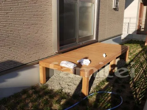 京田辺市　オープン外構　機能門柱　砂場　境界フェンス　防犯砂利