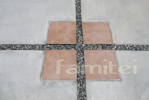 貝塚市　オープン外構　カーポート　境界フェンス　UDスロープ　車庫床 砂目地