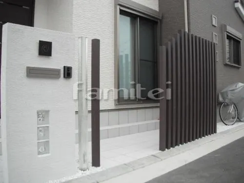 茨木市　ガラスブロック門柱　目隠しウォールフェンス　テラス屋根