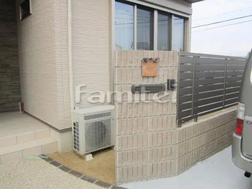 香芝市 アプローチ 樹脂洗い出し　勝手口アルミ門扉 LIXILプリレオＲ１