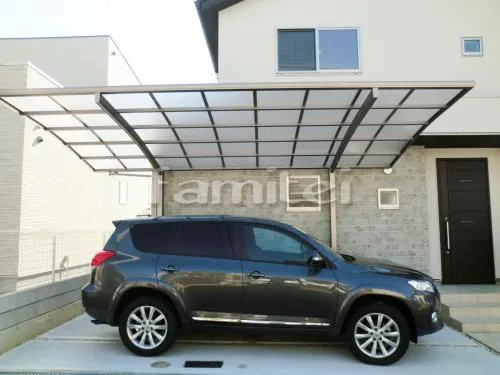 和泉市 シンプルモダン外構 カーポート プライスポート 1台 アプローチタイル貼 ニッタイ ボルカーノ